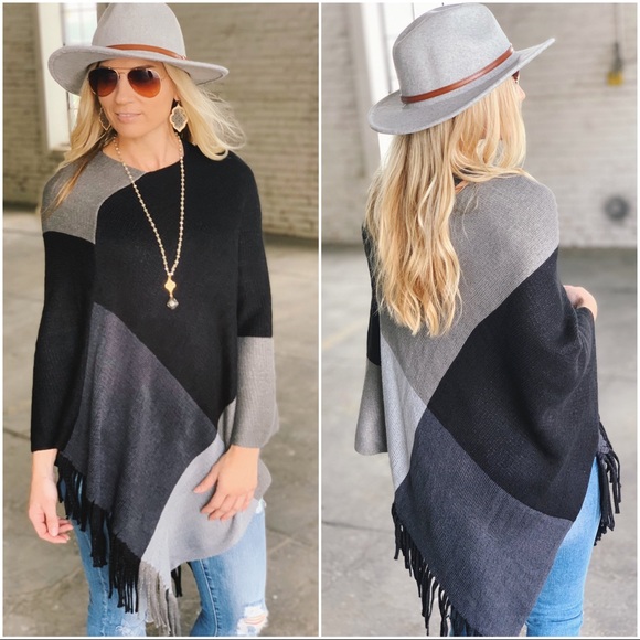 Infinity Raine Sweaters - ✨LAST ONE✨IN THE WIND PONCHO-BLACK/GREY